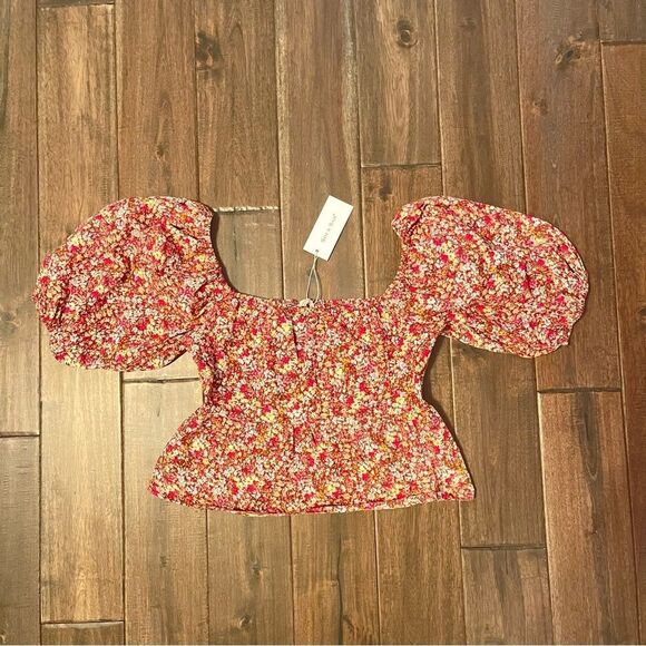 Sim & Sam Burgundy Multi Puff Balloon Sleeve Floral Top Jr. M NWT - Picture 1 of 4